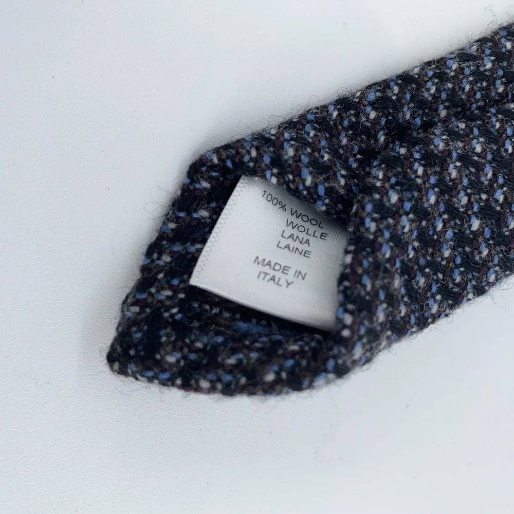 Eton Tie Mens Blue Gray Textured 100% Wool Handmade Necktie Made Italy
